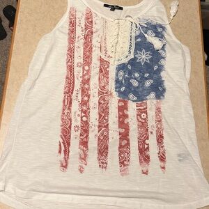 Lot of 2 women’s XL tanks - 1 American flag paisley print & 1 floral print